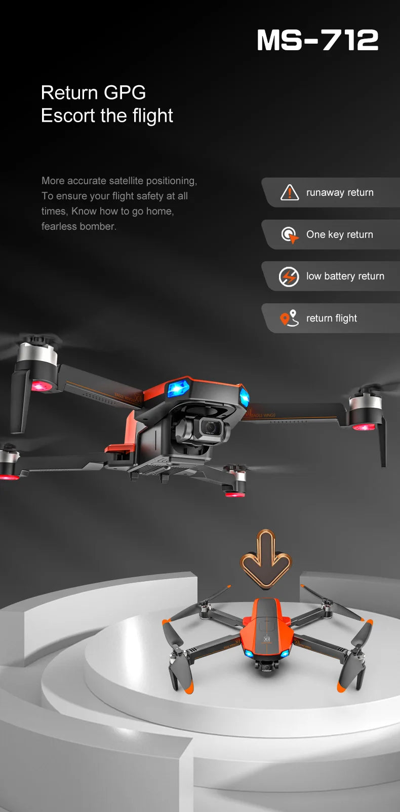 MS-712 Drone, MS-712 Return GPG Escort the flight More accurate satellite positioning, Know how to