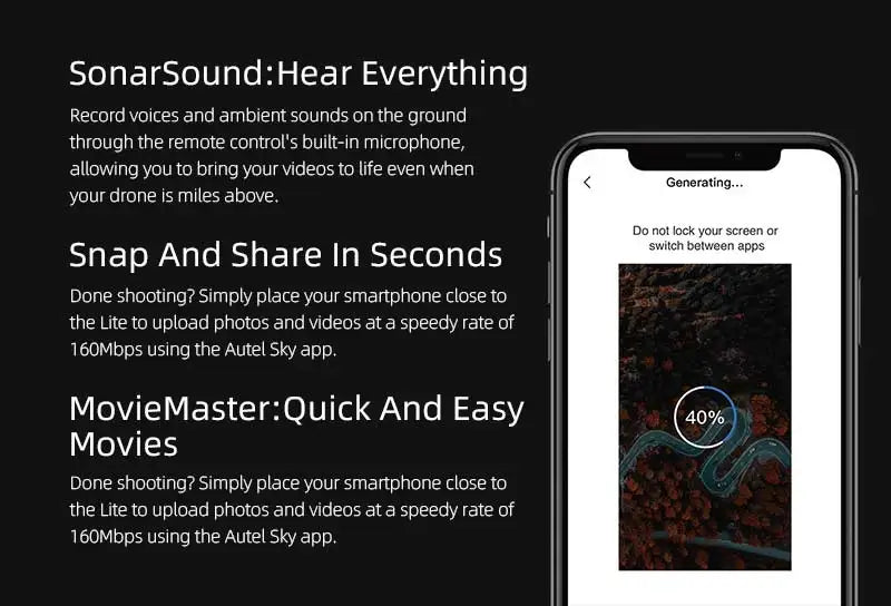 Autel Robotics EVO Lite +, SonarSound:Hear Everything Record voices and ambient sounds on the ground through the remote