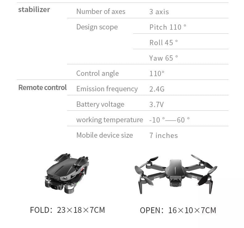 X2 Pro3 الطائرة بدون طيار 8K HD كاميرا 3 محاور Gimbal نظام تحديد المواقع المهنية المضادة للاهتزاز التصوير الجوي طوي كوادكوبتر كاميرا احترافية بدون طيار 19 X2 Pro3 Drone, stabilizer Number of axes 3 axis Design scope Pitch 110 Roll 45 Ya