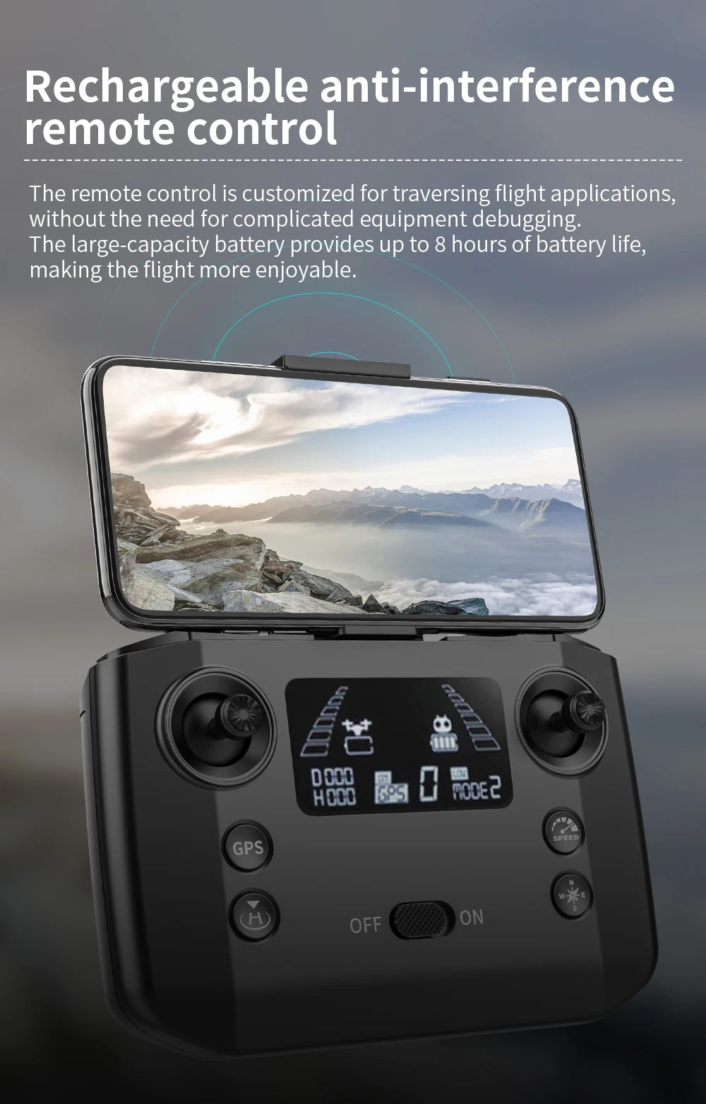 New GPS Drone, the large-capacity battery provides up to 8 hours of battery life; making the flight