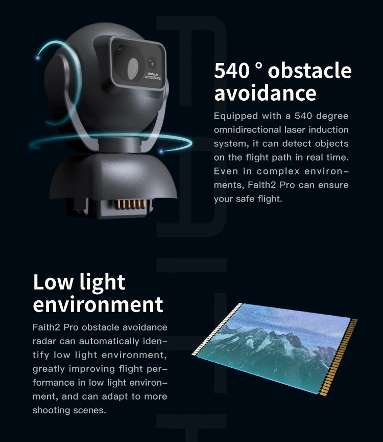CFLY Faith 2pro Drone - 3-Axis Gimbal Camera, CFLY Faith 2pro Drone, faith? Pro obstacle avoidance radar can automatically iden- tify low light environment