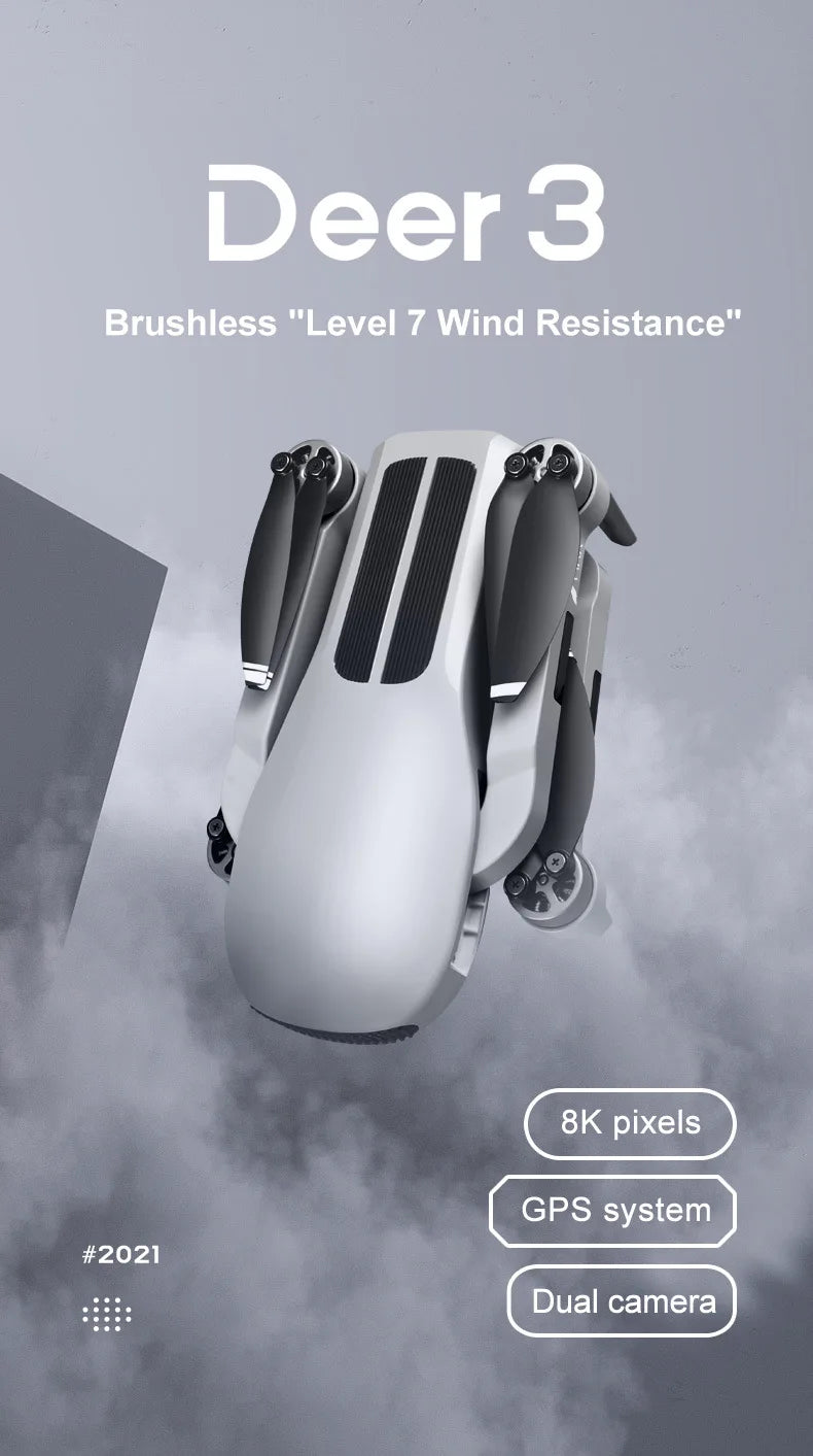 2023 New LU3 Max GPS Drone, Deer 3 Brushless "Level 7 Wind Resistance" 8K pixels