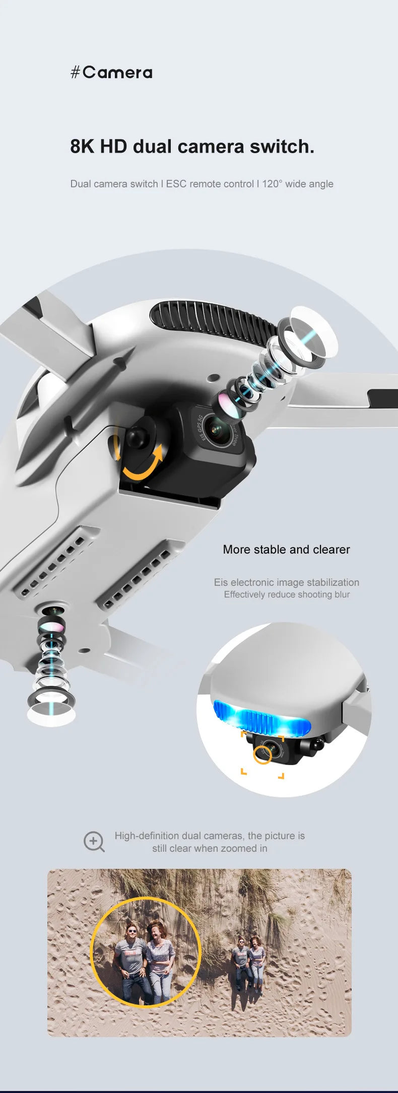 2023 New LU3 Max GPS Drone, #Camera 8K HD dual camera switch: Dual camera