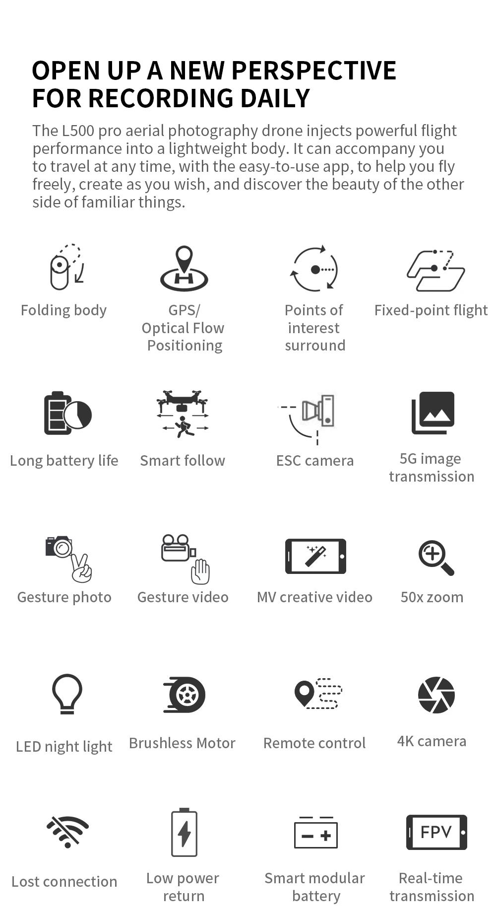 L500 PRO GPS Drone, the easy-to-use app allows you to fly freely and create as you wish .