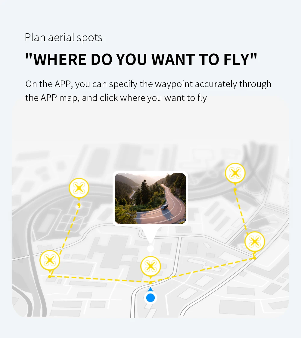 L500 PRO GPS Drone, on the APP, you can specify the waypoint accurately . click where you want to