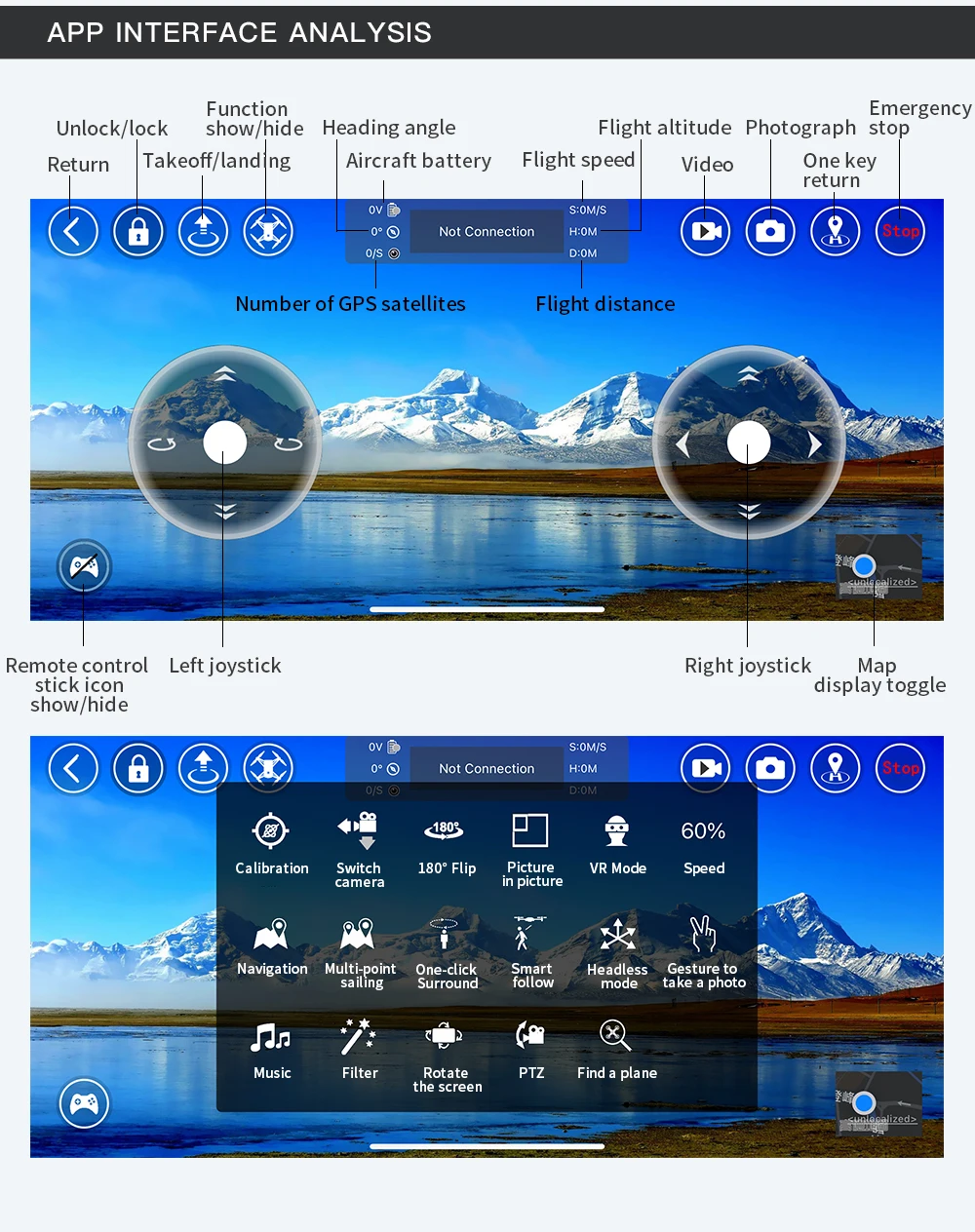 L500 PRO GPS Drone, APP INTERFACE ANALYSIS Function Emergency Unlock/lock show/hid