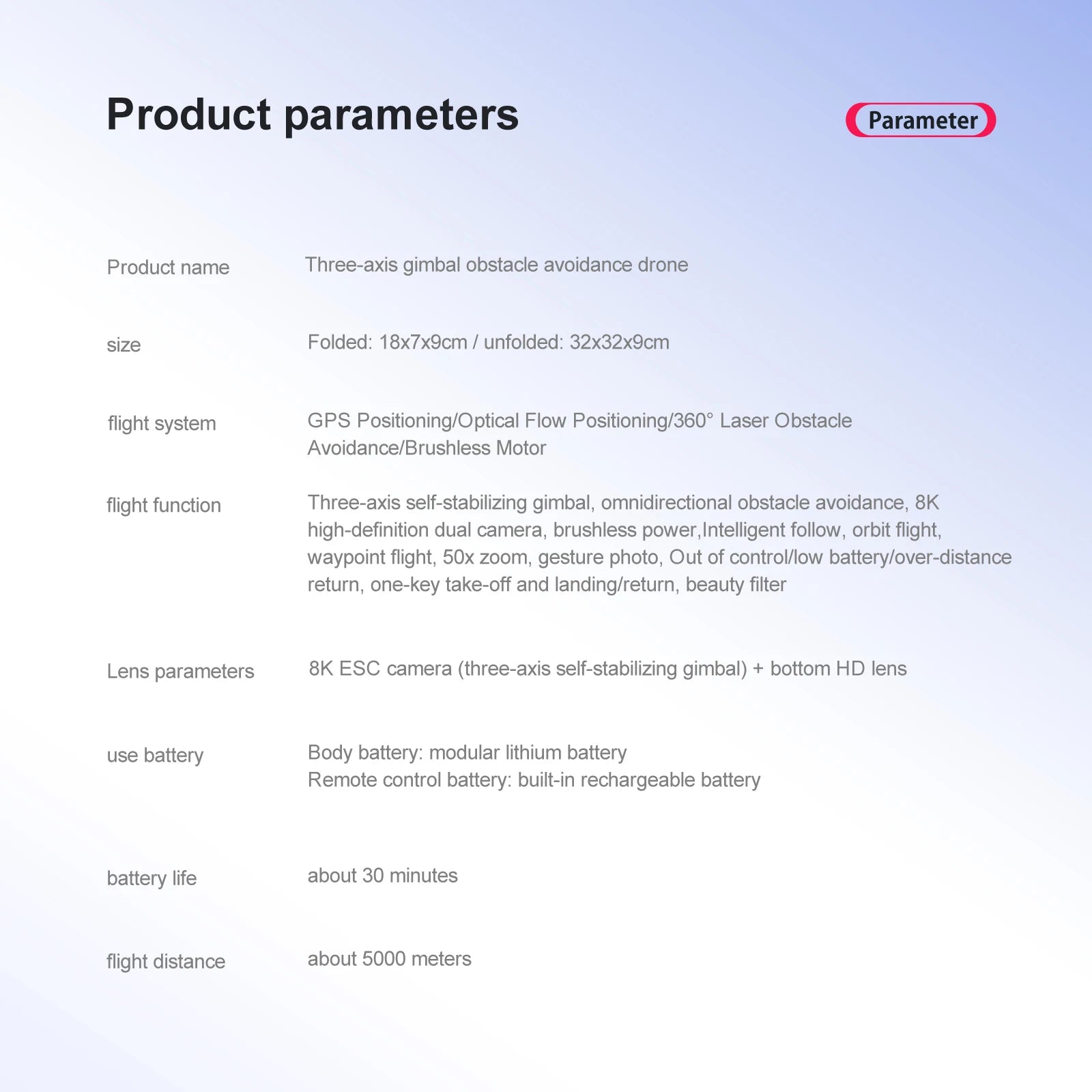 S135 Drone, gimbal obstacle avoidance drone size Folded: 18x7x9c