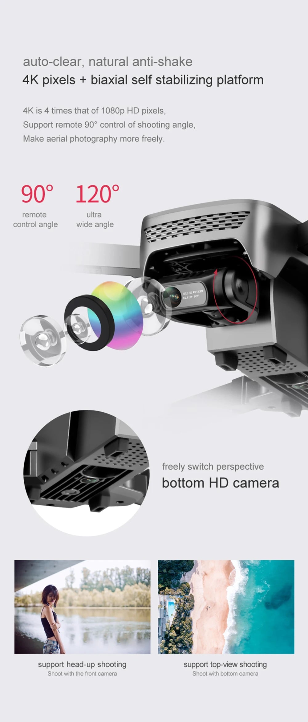 VISUO ZEN K1 PRO Drone, auto-clear; natural anti-shake 4K pixels + biaxial self stabilizing platform