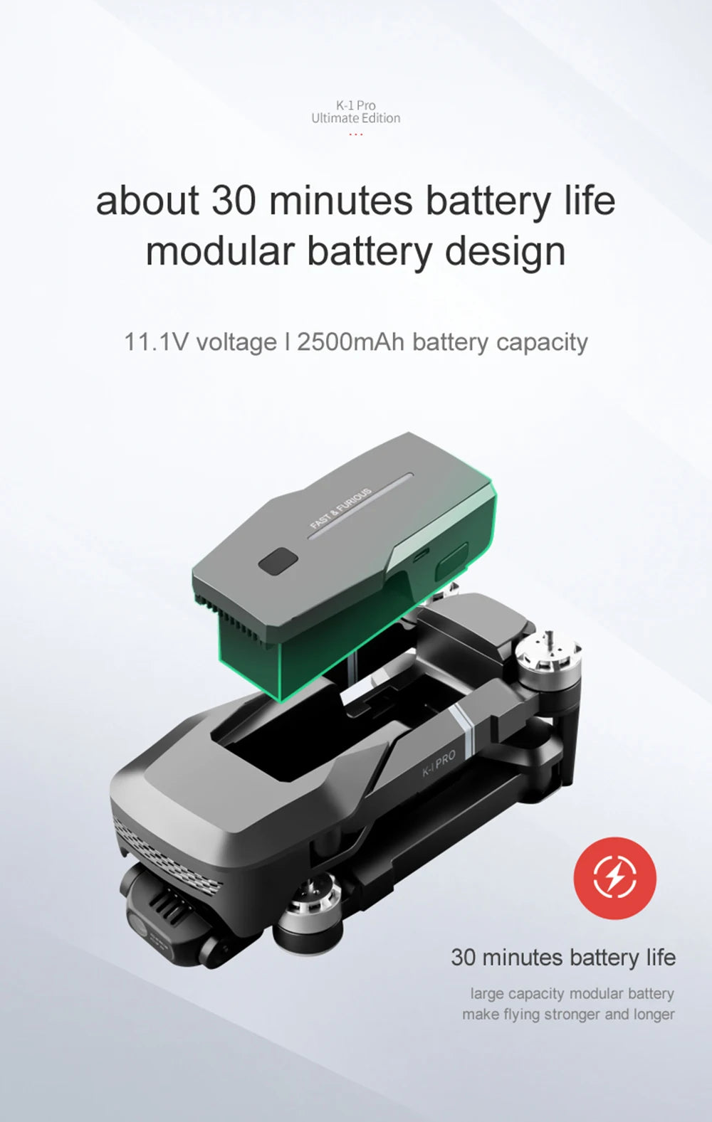 VISUO ZEN K1 PRO Drone, K-1 Pro Ultimate Edition about 30 minutes battery life large capacity modular battery make flying stronger and longer