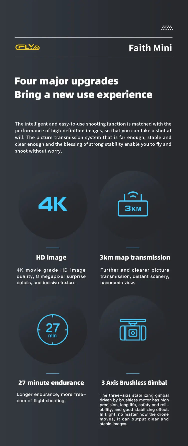 CFLY Faith MINI Drone, AK 3KM HD image 3km map transmission 4K movie grade HD image Further and clear