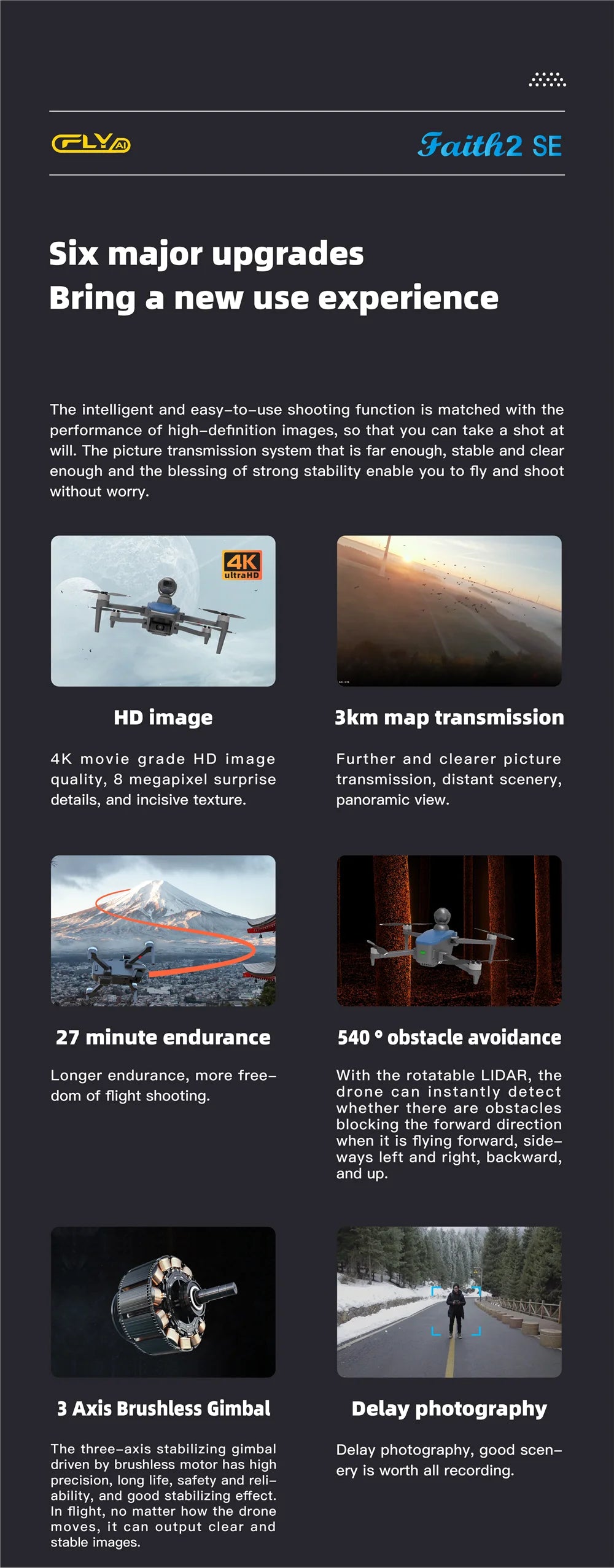 CFLY Faith2 SE Drone - 4K Profesional 3-Axis Gimbal FPV 5G Wifi GPS RC Quadcopter With Camera 540° Obstacle Avoidance Helicopter 10 CFLY Faith2 SE Drone, AK ultraHD image 3km map transmission 4K movie grade HD image Further and clearer