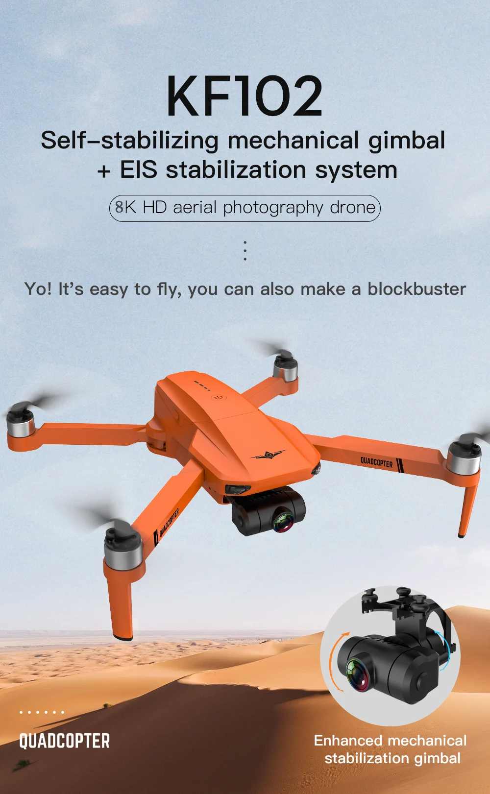 KF102 MAX GPS Drone, KFIO2 Self-stabilizing mechanical gimbal EIS stabilization system 8
