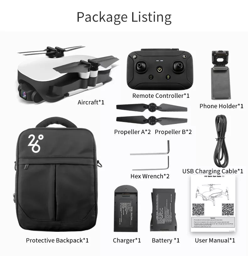 JJRC X12 Drone with 4K HD Camera 5G WiFi GPS FPV Brushless Motor Foldable Quadcopter Professional Camera Drone 18 JJRC X12 Drone, Package Listing Remote Controller*1 Aircraft*1 Phone Holder*1 Propeller A*2