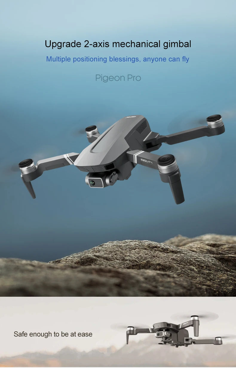 F4 Drone - 4K HD Professional 2-Axis Gimbal Brushless RC Dron GPS 5G WIFI 2KM مسافة الطيران FPV كوادكوبتر قابلة للطي VS SG907 MAX Professional Camera Drone 20 F4 Drone, Pigeon Pro is a 2-axis mechanical gimbal with multiple positioning blessing