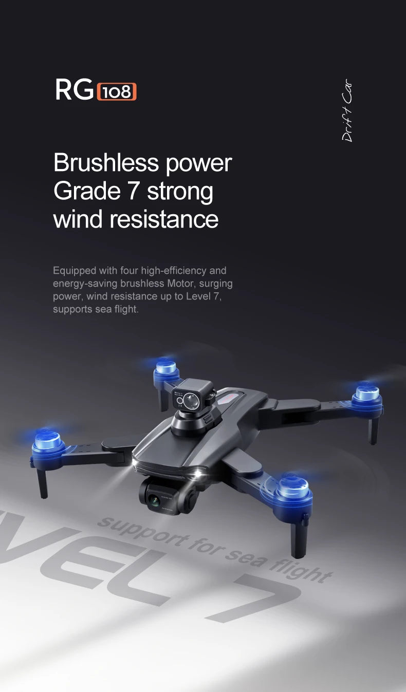 RG108 /RG108 Pro GPS Drone - Professional 4K HD Camera FPV Obstacle Acoidance Brushless Motor Foldable Quadcopter Dron Professional Camera Drone 39 RG108 /RG108 Pro GPS Drone, Grade 7 strong wind resistance Equipped with four high-efficiency and energy-saving brushless Motor