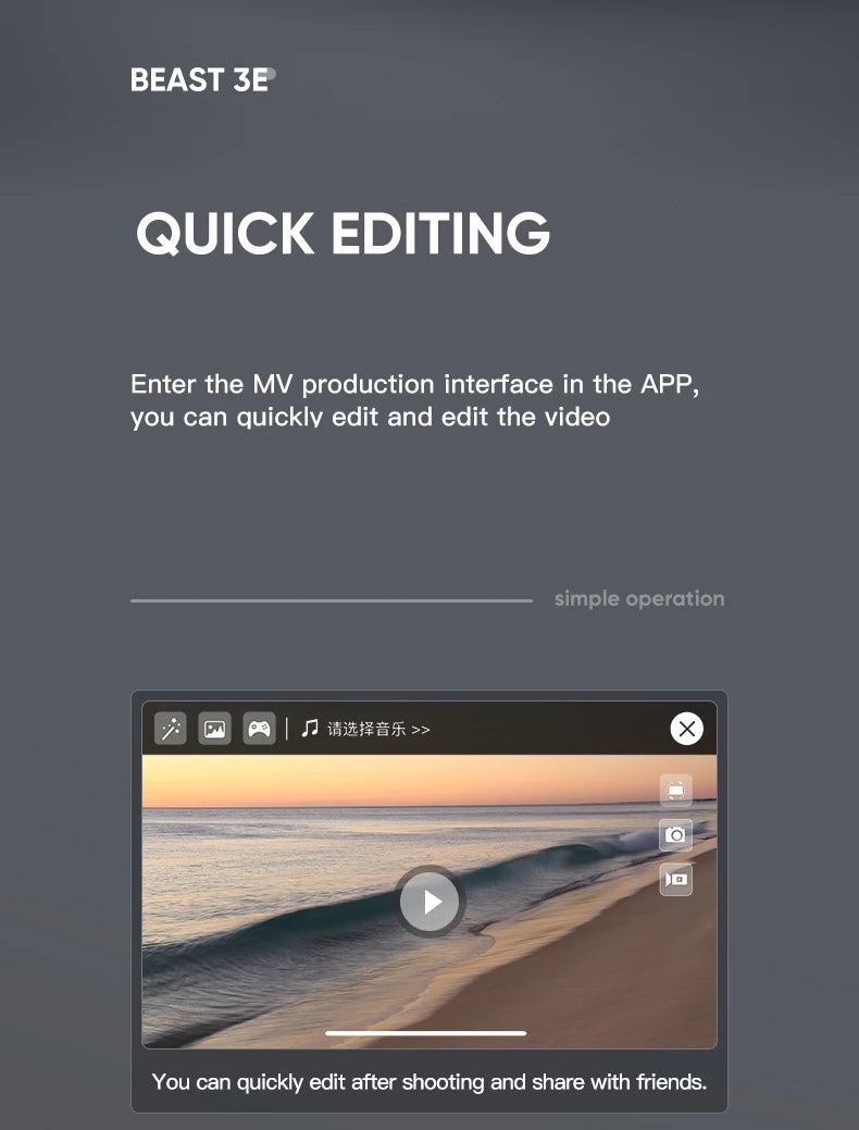 BEAST 3E SG906 MAX2 Drone - Professional FPV 4K HD Camera with 3-Axis Gimbal 5G WiFi Brushless GPS Quadcopter Obstacle Avoidance Professional Camera Drone 38 BEAST 3E SG906 MAX2 Drone, MV production interface in the APP, you can quicklv edit and edit the video