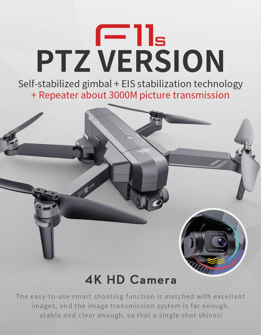SJRC F11 / F11S Pro Drone - With 4K HD Camera 3KM WIFI GPS EIS 2-axis Anti-Shake Gimbal FPV Brushless Quadcopter Professional RC Dron Professional Camera Drone 24 SJRC F11 / F11S Pro Drone, FIIs PTZ VERSION Self-stabilized gimbal + E