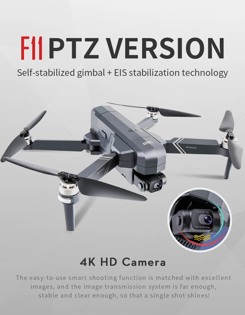 SJRC F11 / F11S Pro Drone - With 4K HD Camera 3KM WIFI GPS EIS 2-axis Anti-Shake Gimbal FPV Brushless Quadcopter Professional RC Dron Professional Camera Drone 54 SJRC F11 / F11S Pro Drone, FII PTZ VERSION Self-stabilized gimbal + ElS