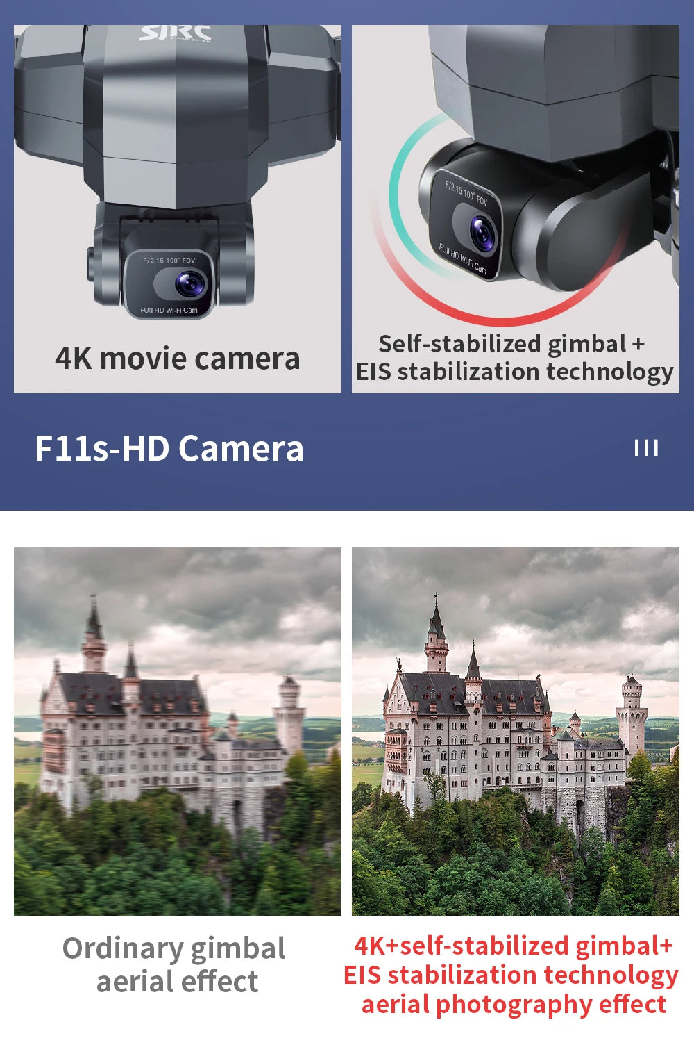 SJRC F11 / F11S Pro Drone - With 4K HD Camera 3KM WIFI GPS EIS 2-axis Anti-Shake Gimbal FPV Brushless Quadcopter Professional RC Dron Professional Camera Drone 57 SJRC F11 / F11S Pro Drone, EIS stabilization technology Flls-HD Camera Ordinary gimbal 4K