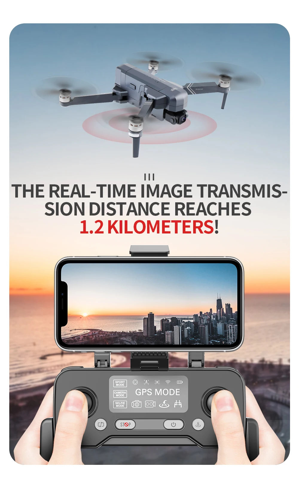 SJRC F11 / F11S Pro Drone - With 4K HD Camera 3KM WIFI GPS EIS 2-axis Anti-Shake Gimbal FPV Brushless Quadcopter Professional RC Dron Professional Camera Drone 61 SJRC F11 / F11S Pro Drone, THE REAL-TIME IMAGE TRANSMIS- SION DISTANCE REACHES