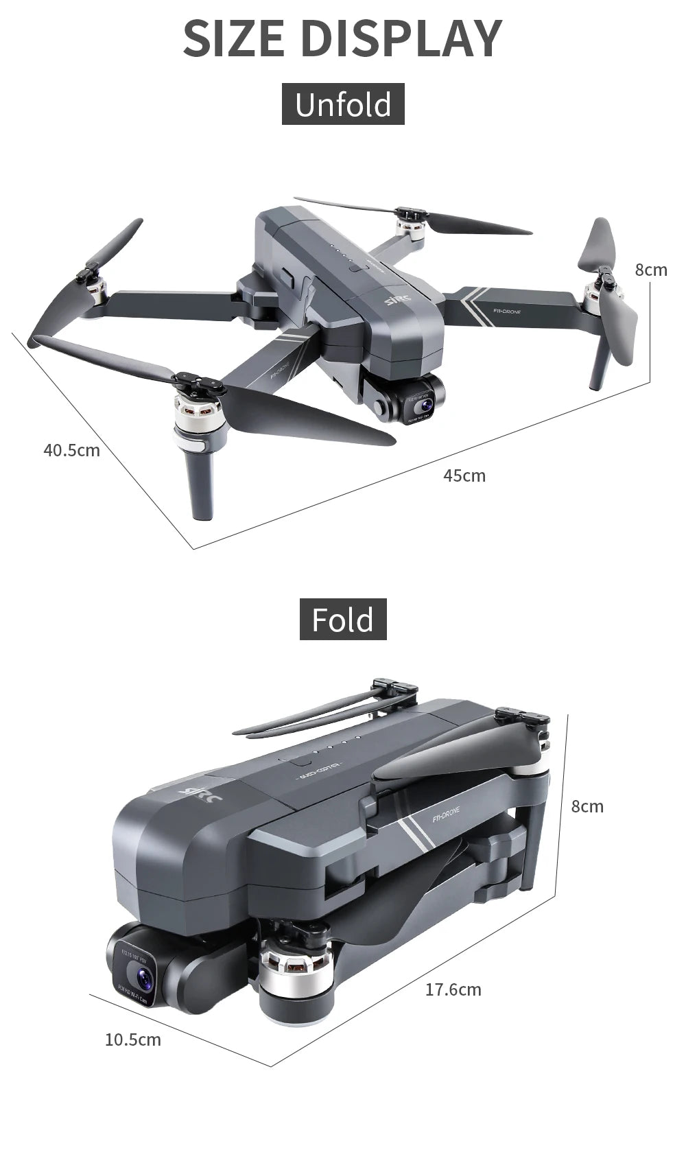 SJRC F11 / F11S Pro Drone - With 4K HD Camera 3KM WIFI GPS EIS 2-axis Anti-Shake Gimbal FPV Brushless Quadcopter Professional RC Dron Professional Camera Drone 76 SJRC F11 / F11S Pro Drone, SIZE DISPLAY Unfold 8cm Fn-D6o 40.