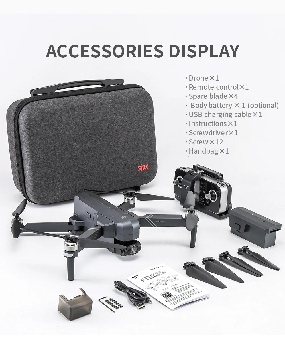 SJRC F11 / F11S Pro Drone - With 4K HD Camera 3KM WIFI GPS EIS 2-axis Anti-Shake Gimbal FPV Brushless Quadcopter Professional RC Dron Professional Camera Drone 80 SJRC F11 / F11S Pro Drone, ACCESSORIES DISPLAY Drone X1 Remote controlx1 Spar