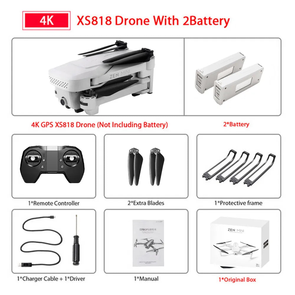 Visuo XS818 GPS Drone - 1800mAh 5G Wifi FPV 4K HD Dual Camera Optical-Flow RC Quadcopter Drones Professional Camera Drone 15 Visuo XS818 GPS Drone, 4K GPS XS818 Drone (Not Including Battery) 2"B
