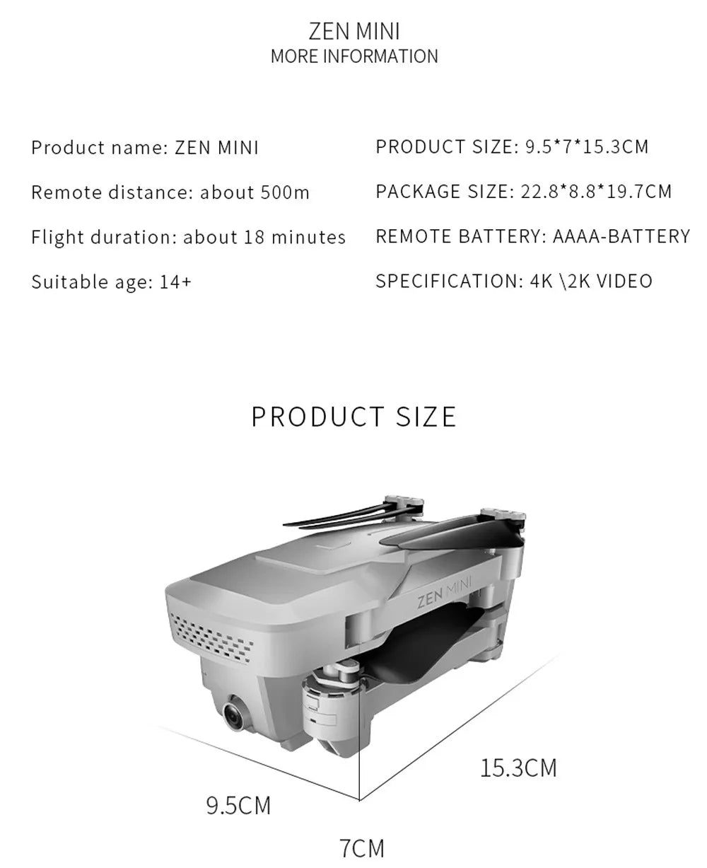 Visuo XS818 GPS Drone - 1800mAh 5G Wifi FPV 4K HD Dual Camera Optical-Flow RC Quadcopter Drones Professional Camera Drone 35 Visuo XS818 GPS Drone, ZEN MINI PRODUCT SIZE: 9.5*7*15.3CM Remote distance