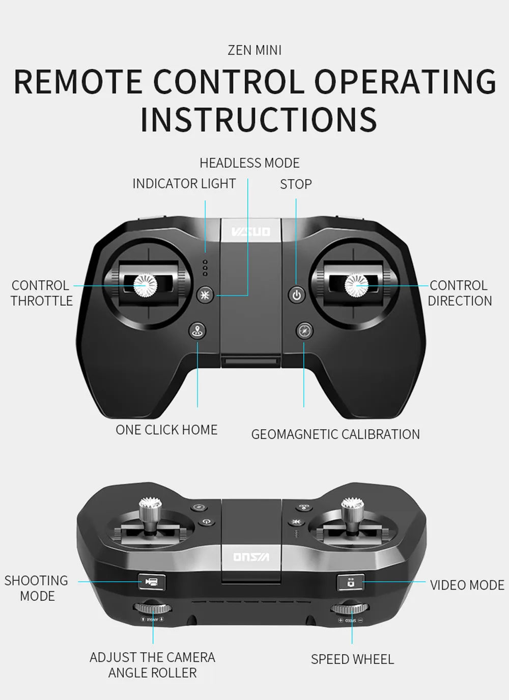 Visuo XS818 GPS Drone - 1800mAh 5G Wifi FPV 4K HD Dual Camera Optical-Flow RC Quadcopter Drones Professional Camera Drone 34 Visuo XS818 GPS Drone, ZEN MINI REMOTE CONTROL OPERATING INSTRUCTIONS H