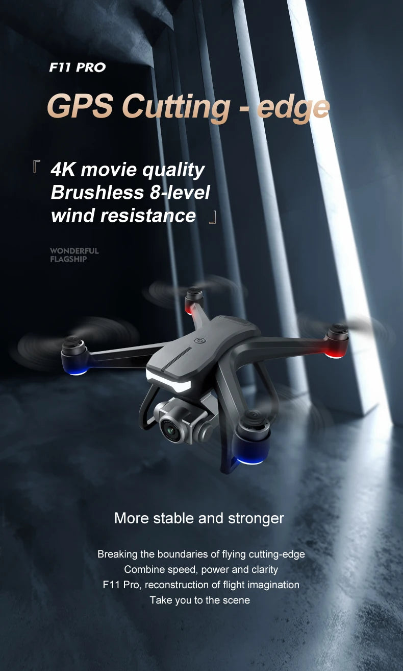 F11 PRO Drone - GPS 4K HD Dual HD Camera Professional WIFI FPV التصوير الجوي بدون فرش محرك كوادكوبتر Dron Toys كاميرا احترافية بدون طيار 15 F11 PRO Drone, F1I PRO GPS Cutting edge 4K movie quality Brushless 8-level wind resistance W