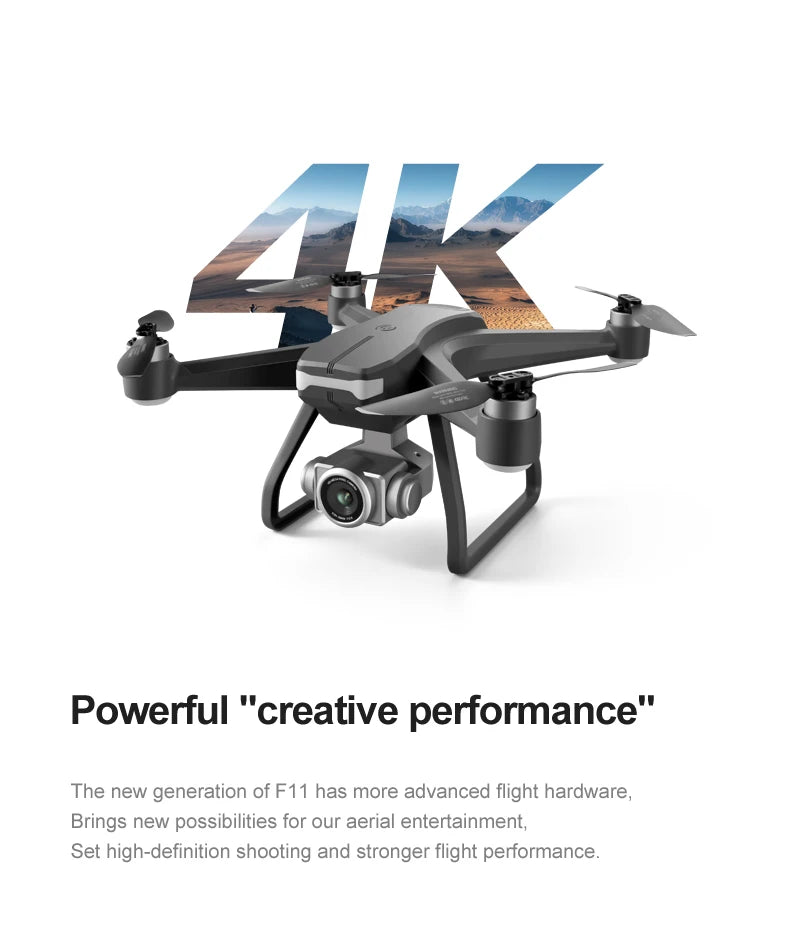 F11 PRO Drone - GPS 4K HD Dual HD Camera Professional WIFI FPV التصوير الجوي بدون فرش محرك كوادكوبتر Dron Toys كاميرا احترافية بدون طيار 17 F11 PRO Drone, the new generation of F11 has more advanced flight hardware . high-definition shooting