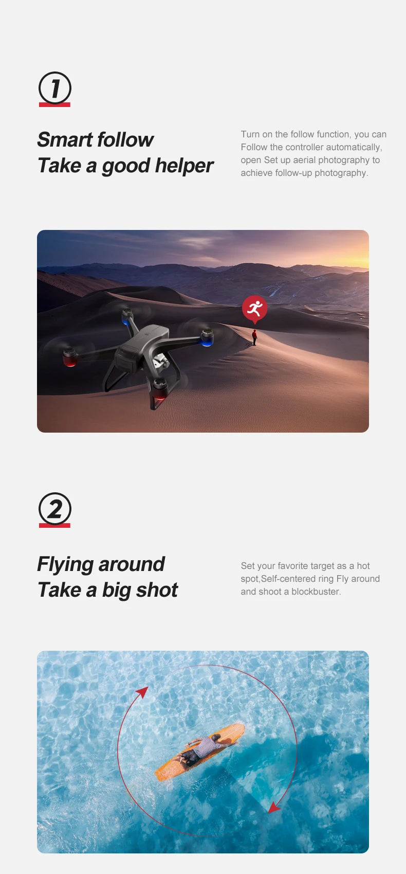 F11 PRO Drone - GPS 4K HD Dual HD Camera Professional WIFI FPV التصوير الجوي بدون فرش محرك كوادكوبتر Dron Toys كاميرا احترافية بدون طيار 27 F11 PRO Drone, smart follow Turn on the follow function; you can Follow the controller automatically . self-centered