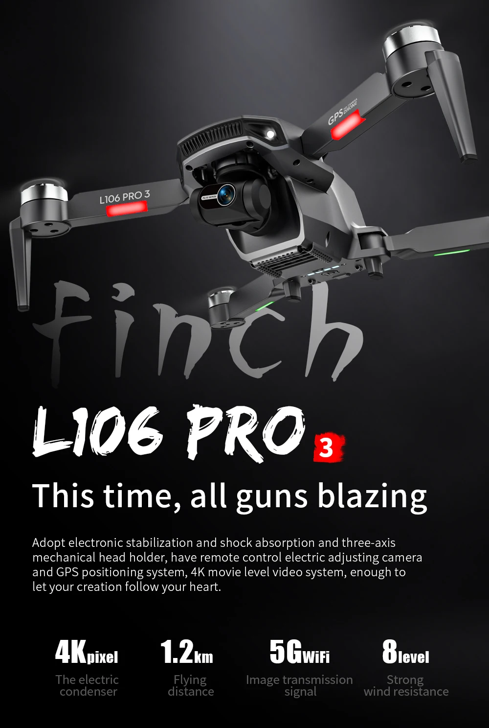 L106 Drone - 3 Axis Gimbal Camera Professional 8K HD GPS 5G FPV 3Kilometers 25 Minutes Brushless RC Quadcopter Toys Professional Camera Drone 19 L106 Drone, finch Lio6 PRO 3 has electronic stabilization and shock absorption and three-