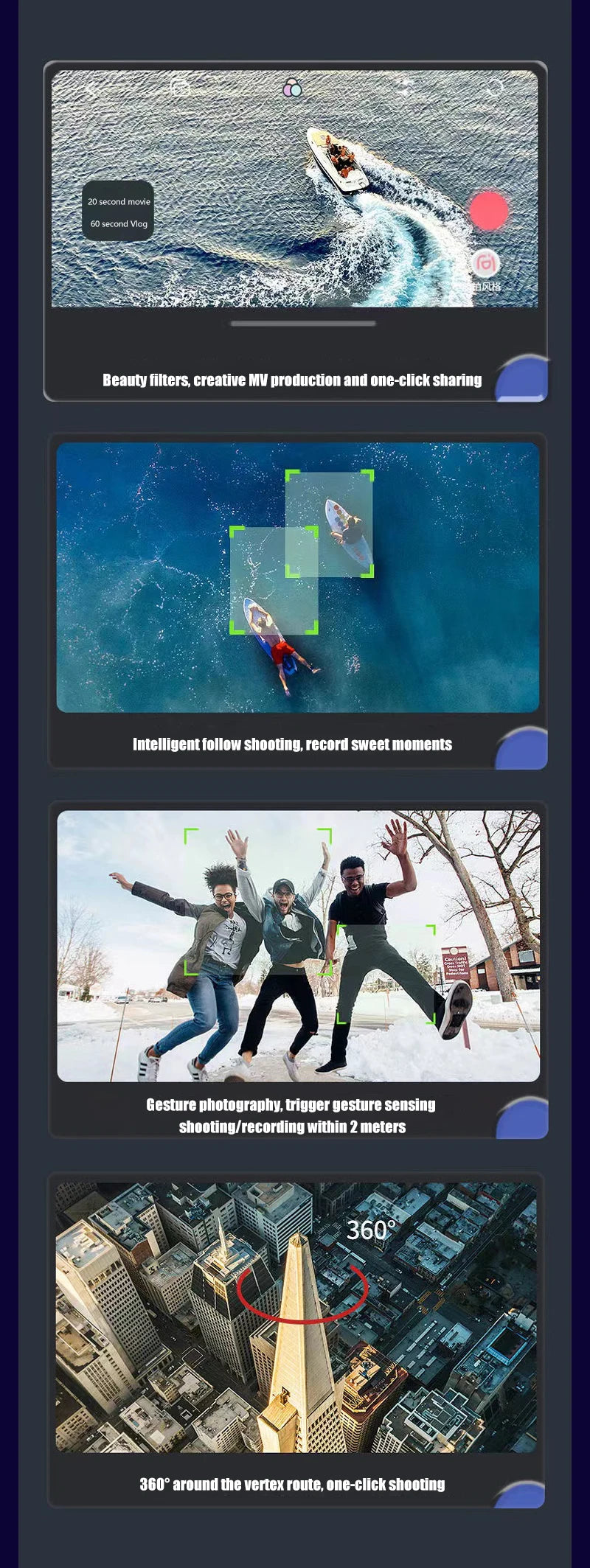 S808 GPS Drone, 20 second movie 60 second beauty filters; creative MV producton and one-click sharing 
