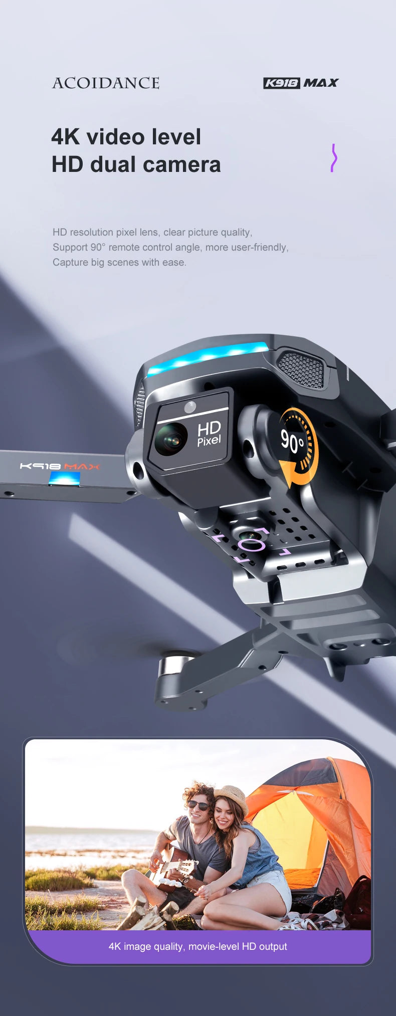 XYRC K918 MAX GPS Drone - 4K HD Professional لتجنب العوائق 8K HD DualHD كاميرا بدون فرش قابلة للطي كوادكوبتر RC مسافة 1200 متر كاميرا احترافية بدون طيار 26 XYRC K918 MAX GPS Drone, ACOIDANCE K91O MAX 4K video level HD dual camera HD resolution