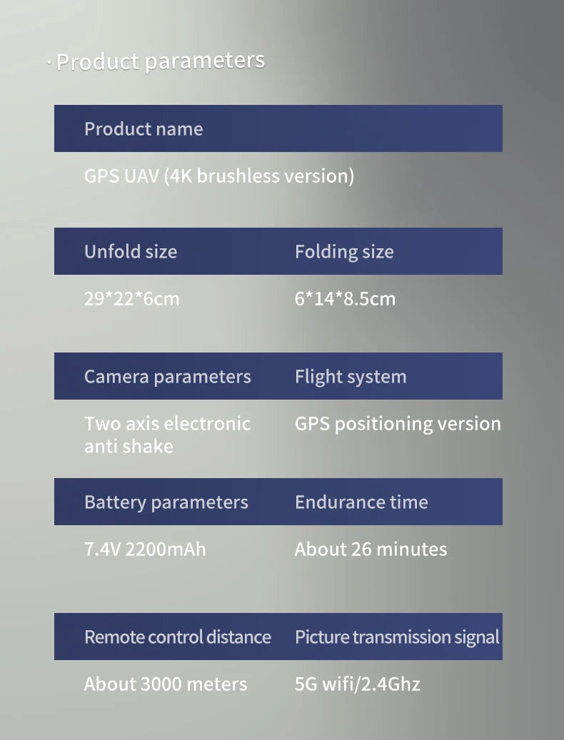 S188 Drone - Professional GPS 4K HD Drone True EIS 2-Axis Gimbal Drones 6K HD Camera Drones 5G FPV RC 1.5KM Brushless Motor Quadcopter Toys Professional Camera Drone 31 S188 Drone, camera parameters Flight system axis electronic GPS positioning version anti shake Battery parameters Endurance time