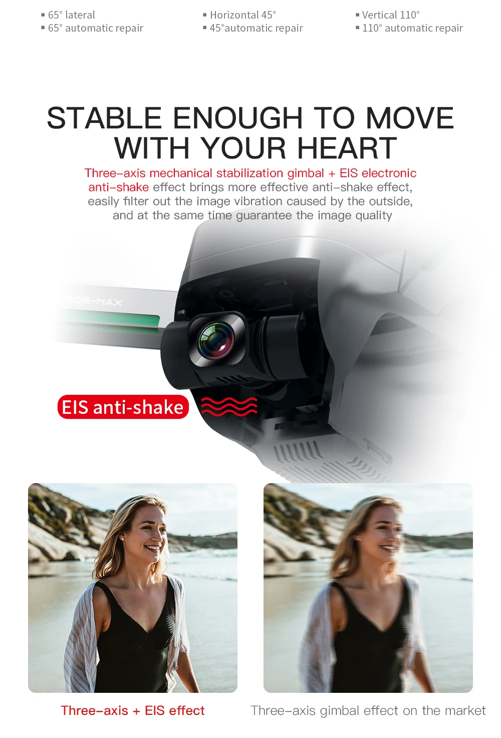 JINHENG SG906 Max GPS Drone, lateral Horizontal 458 Vertical 1108 65" automatic repair 45automatic repair 1108