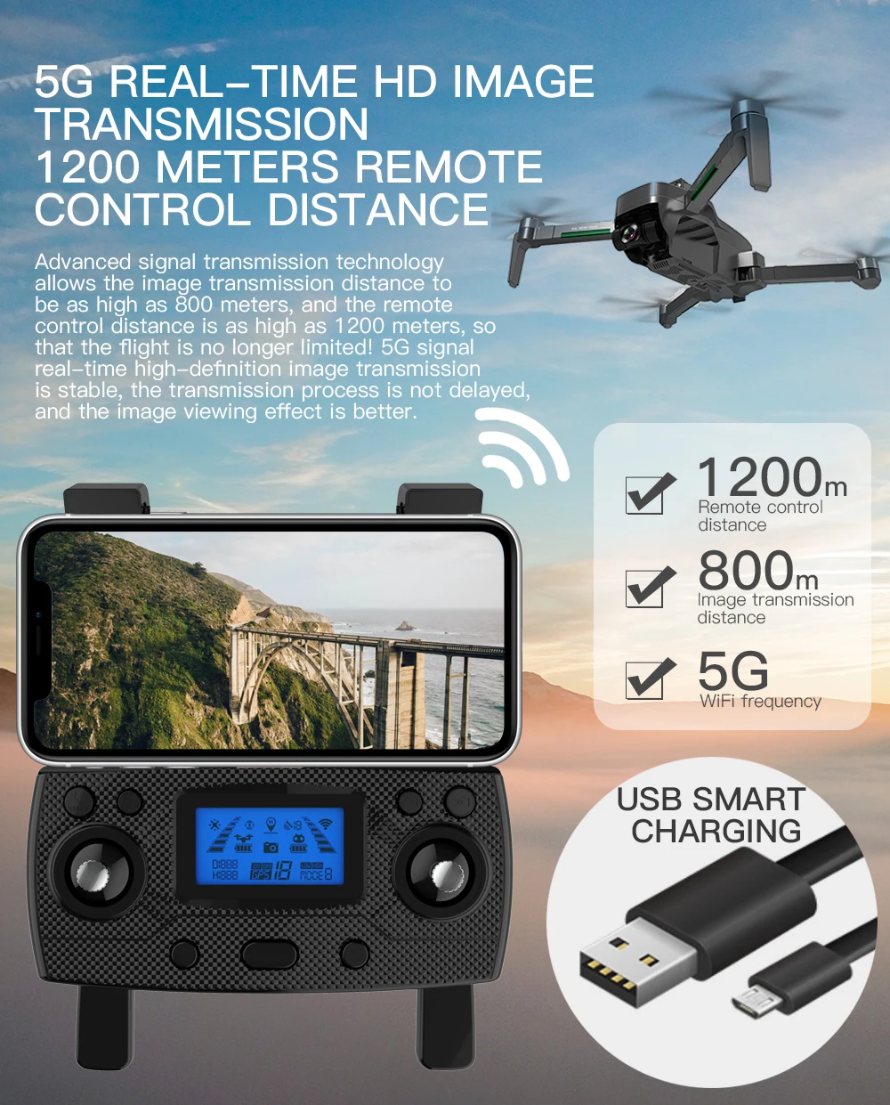 JINHENG SG906 Max GPS Drone, 5G REAL-TIME HD IMAGE TRANSMISSION 1200 METERS