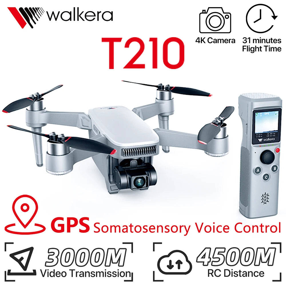 Walkera T210 Drone - 4k Camera for Adults Professional GPS Video Voice FPV Drones RC Toys RC Drone 4k Drone Camera Professional Camera Drone 9 Walkera T210 Drone, walkera 4K Camera 31 minutes T210 Flight Time GPS Somatosensory Voice Control