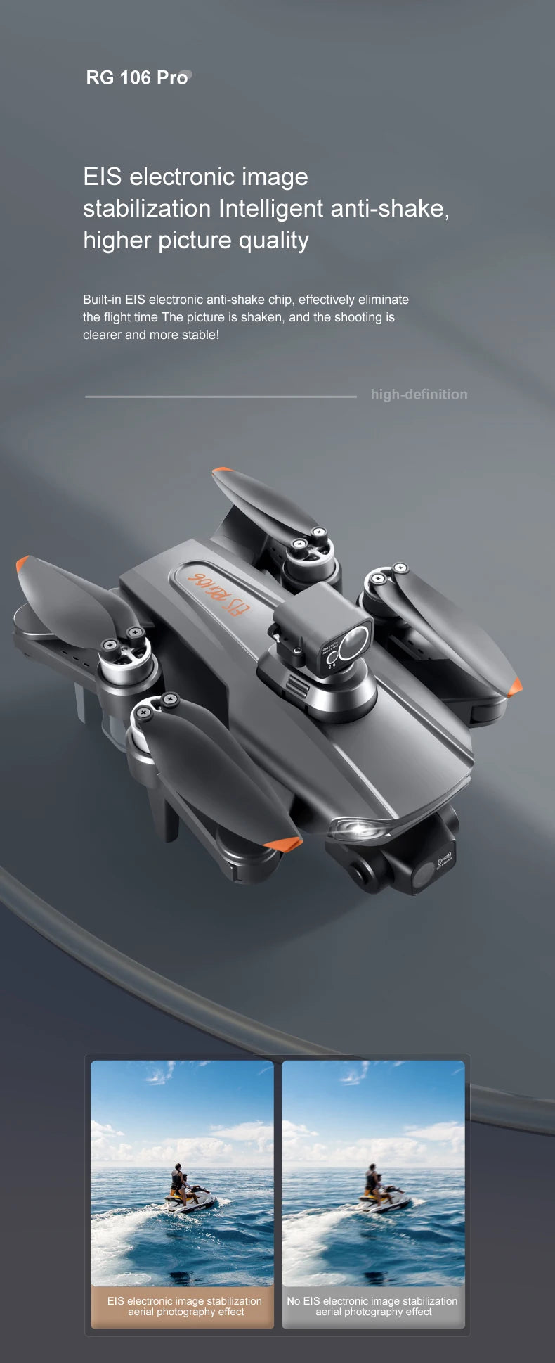 RG106 MAX Drone - Professional GPS 6K HD Dual HD Camera with 3-Axis Gimbal FPV Obstacle Avoidance Brushless Foldable Quadcopter Toys Professional Camera Drone 35 RG106 MAX Drone, RG 106 Pro EIS electronic image stabilization Intelligent anti-shake chip, effectively eliminate