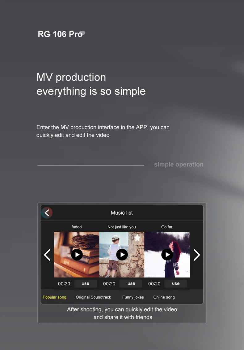 RG106 MAX Drone - Professional GPS 6K HD Dual HD Camera with 3-Axis Gimbal FPV Obstacle Avoidance Brushless Foldable Quadcopter Toys Professional Camera Drone 47 RG106 MAX Drone, Enter the MV production interface in the APP , you can quickly edit and edit the