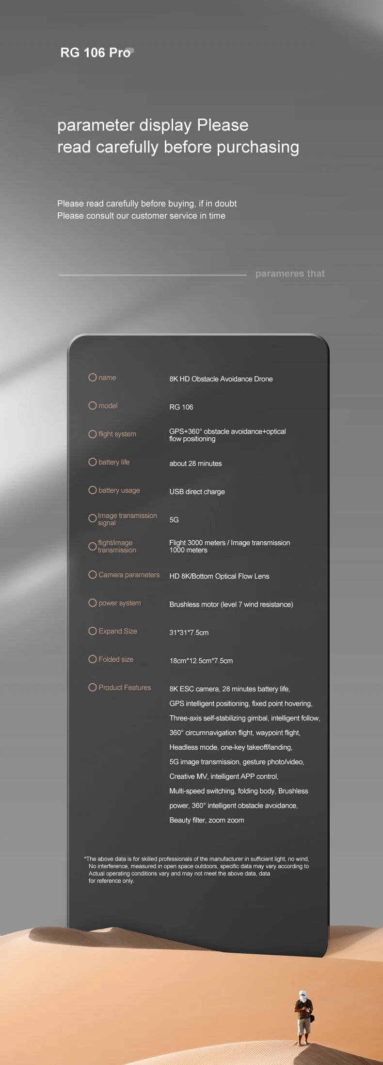 RG106 MAX Drone - Professional GPS 6K HD Dual HD Camera with 3-Axis Gimbal FPV Obstacle Avoidance Brushless Foldable Quadcopter Toys Professional Camera Drone 48 RG106 MAX Drone, 8K ESC camera, 28 minutes battery life, GPS intelligent positioning; fixed point hovering