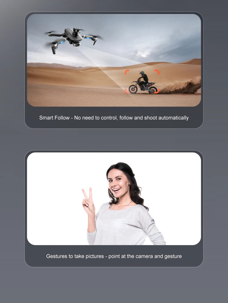 F4S Drone, Smart Follow No need to control, follow and shoot automatically Gestures to take pictures point at