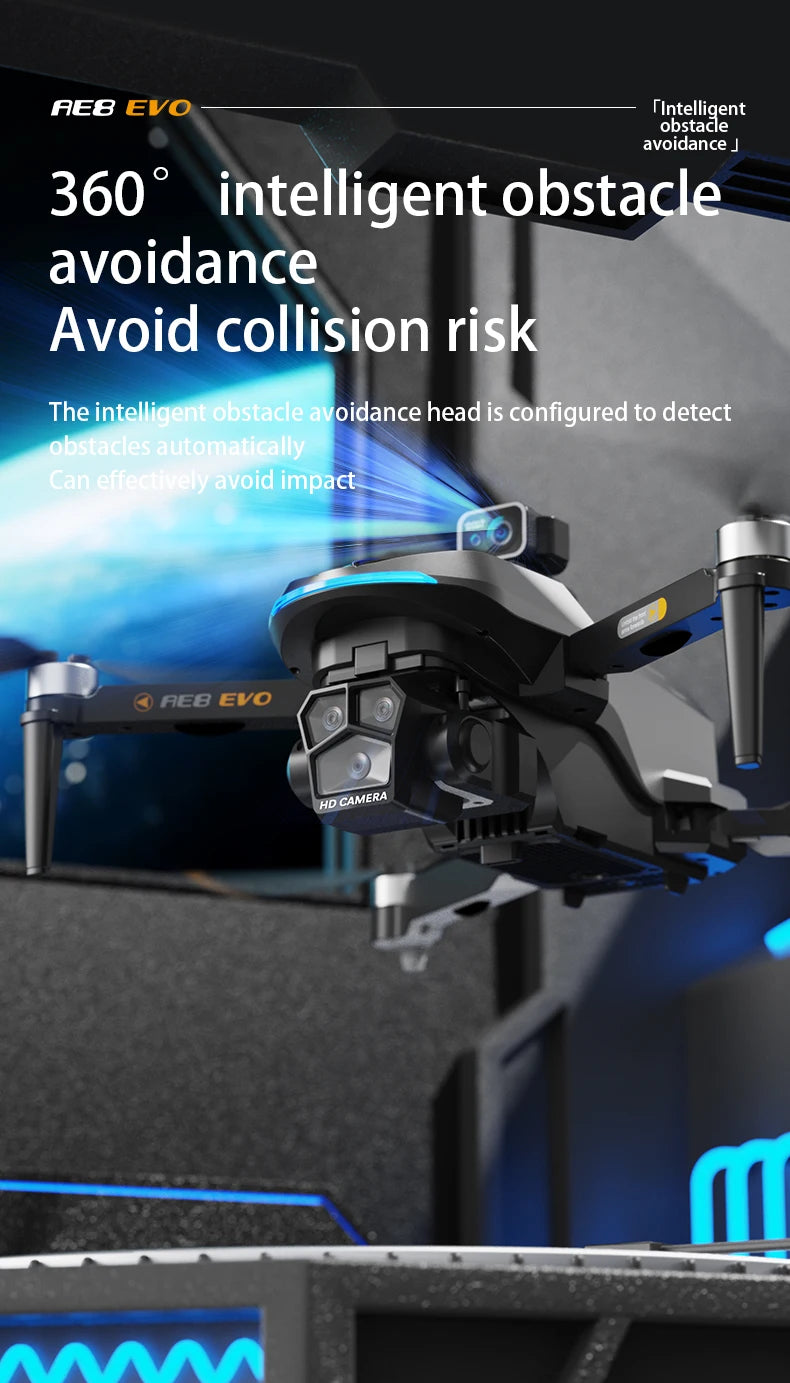 AE8 EVO Drone - Dual Camera 4K Professional Positioning Aerial Photography Laser Obstacle Avoidance Gesture Photography GPS Drone 12 AE8 EVO Drone, Ae8 Evo "obellident avoidance 360 intelligent obstacle avoidance Avoid collision risk