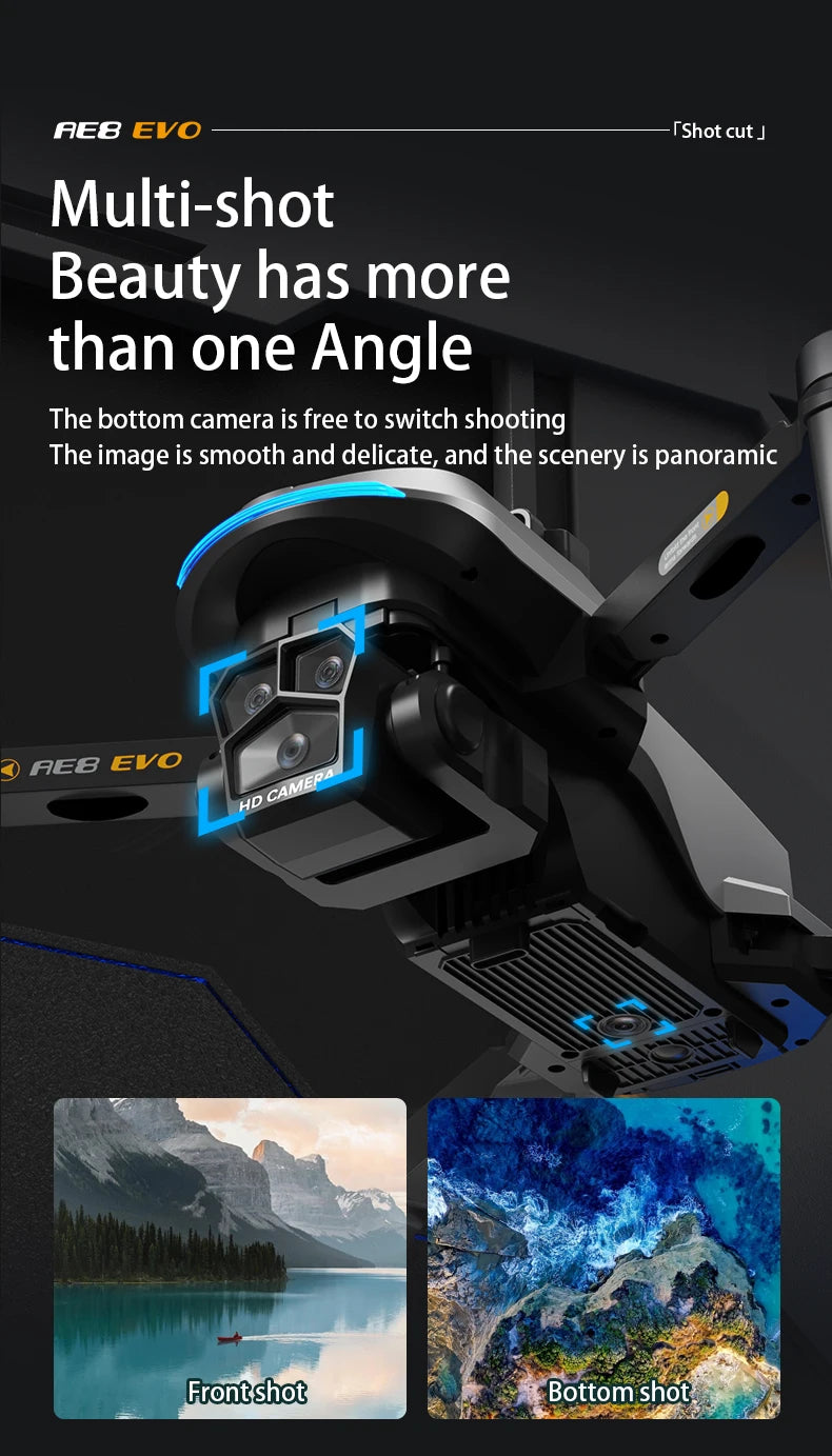 AE8 EVO Drone - Dual Camera 4K Professional Positioning Aerial Photography Laser Obstacle Avoidance Gesture Photography GPS Drone 15 AE8 EVO Drone, Ae8 Evo TShot cut J Multi-shot Beauty has more than one Angle