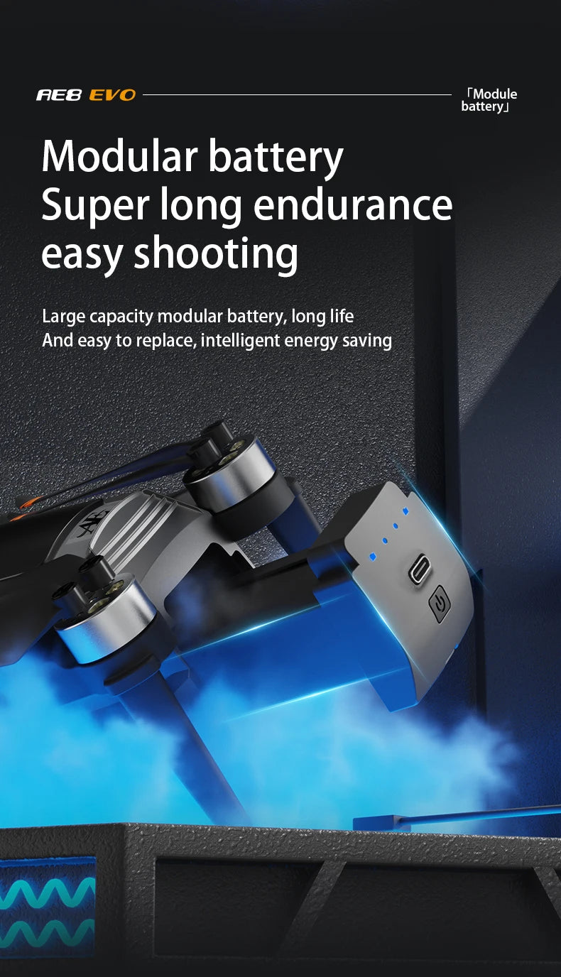 AE8 EVO Drone, [Ae8 Evo TModule battery] Large capacity modular battery, long life