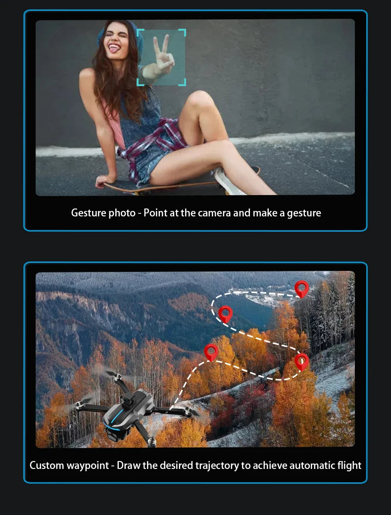 AE8 EVO Drone - Dual Camera 4K Professional Positioning Aerial Photography Laser Obstacle Avoidance Gesture Photography GPS Drone 24 AE8 EVO Drone, Custom waypoint - Draw the desired trajectory to achieve automatic flight .