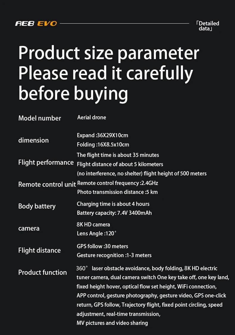 AE8 EVO Drone - Dual Camera 4K Professional Positioning Aerial Photography Laser Obstacle Avoidance Gesture Photography GPS Drone 25 AE8 EVO Drone -