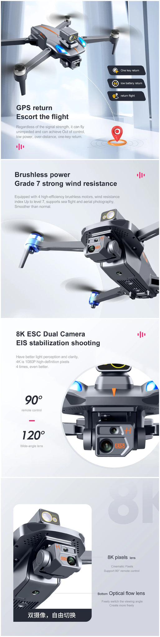 K911 max 8K HD Dual Camera Drone, ihan norma 8K ESC Dual Camera EIS stabilization shooting Smoother light