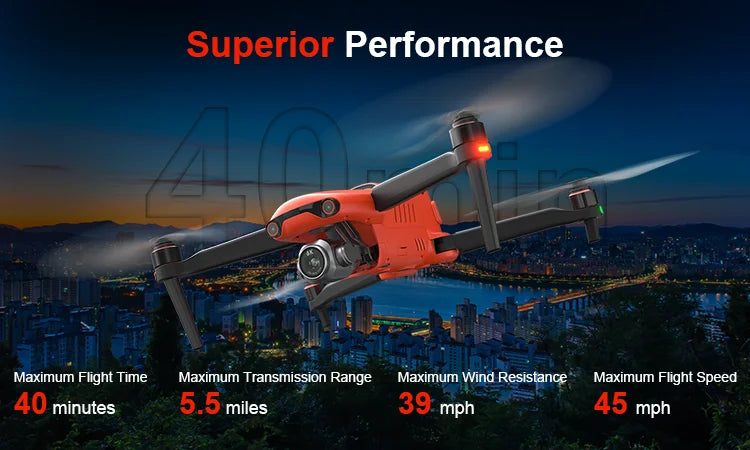 Autel evo II pro - 3 axis gimbal drones carrier 1kg payload trade 6k gps 10 km range quadcopter uav drone with hd camera Professional Camera Drone 18 Autel evo II pro, Superior Performance Maximum Flight Time Maximum Transmission Range Maximum Wind Resistance Maximum Flight Speed 40 minutes 5.5 miles
